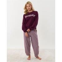 Threadbare Womens Sweatshirt & Barrel Leg Trousers Pyjama Set - Purple