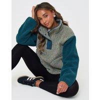 Threadbare Womens Contrast Sleeve Funnel Neck Fleece - Green