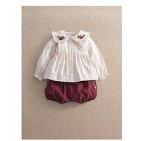 Mamas & Papas Baby Girls 2 Piece Floral Embroidered Blouse & Bloomer Set - Dark Red