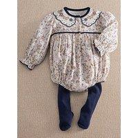Mamas & Papas Baby Girls 2 Piece Twisted Floral Shortie Romper & Tights Set