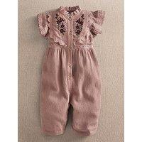 Mamas & Papas Baby Girls Floral Embroidered Romper With Frill Sleeves - Pink