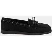 Yours Curve Wide Fit Faux Suede Bow Boat Shoes - Black