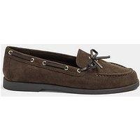 Yours Curve Wide Fit Faux Suede Bow Boat Shoes - Brown