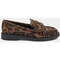 Yours Curve Extra Wide Fit Leopard Print Faux Suede Slip On Loafers - Brown