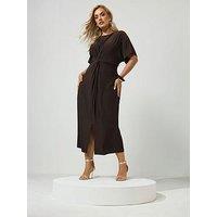 Yours Curve Knot Front Dress - Brown