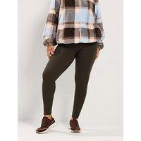 Yours Curve Elasticated Waist Ribbed Leggings - Brown