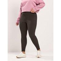 Yours Curve Ribbed Leggings - Brown