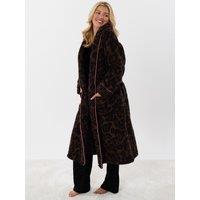 Threadbare Womens Contrast Piping Leopard Print Dressing Gown - Brown