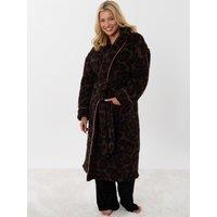 Threadbare Petite Contast Piping Dressing Gown In Leopard Print