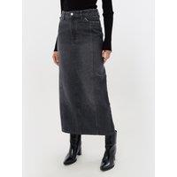 Threadbare Womens Back Split Washed Grey Midaxi Denim Skirt - Grey