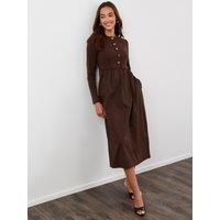 Threadbare Womens Petite 2-In-1 Button-Up Long Sleeve Midaxi Dress - Brown