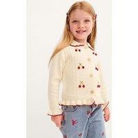 Monsoon Girls 3D Cherry Knitted Cable Cardigan - Light Cream