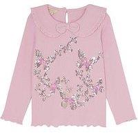 Monsoon Girls Long Sleeve Rib Collar Sequin Butterfly Tshirt - Light Purple