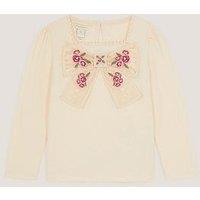 Monsoon Girls Organza Bow Long Sleeve Top - Cream