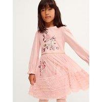 Monsoon Girls Floral Disco Mesh Ruffle Dress - Pink