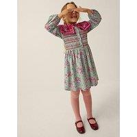 Monsoon Girls Viscose Printed Velvet Collared Dress - Green