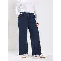 Yours Curve Ribbed Pull On Wide Leg Trouser 28" - Blue