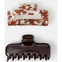 Accessorize 2 Pack Marble Effect Claw Hair Clip Set - Brown