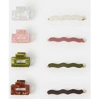Accessorize 8 Pack Resin Hair Claw Clips & Wavy Hair Slides Set