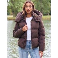 Threadbare Womens Showerproof Funnel Neck Hooded Puffer Coat - Brown