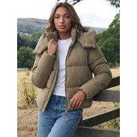 Threadbare Womens Showerproof Funnel Neck Hooded Puffer Coat - Sage Green