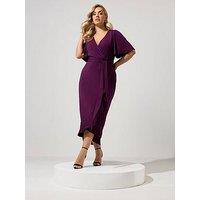 Yours Curve Wrap Ruffle Dress - Purple