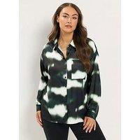 Yours Curve Blur Print Shirt - Green