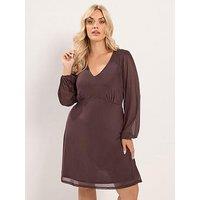 Yours Curve Mesh Balloon Sleeve Mini Dress - Brown