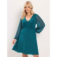 Yours Curve Mesh Balloon Sleeve Mini Dress - Blue