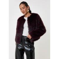 Threadbare Womens Plush Faux Fur Collarless Jacket - Purple