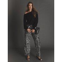 Threadbare Sequin Wide Leg Trousers In Charcoal Grey