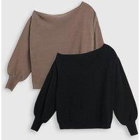 Threadbare Womens 2 Pack Slash Neck Blouson Sleeve Jumpers