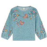 Monsoon Girls Velour Embroidered Sweat - Green
