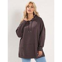 Yours Curve Drawstring Hoodie - Brown