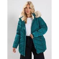 Yours Curve Short Padded Coat - Green