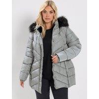 Yours Curve Short Padded Coat - Grey