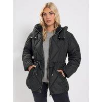 Yours Curve Diamond Quilted Puffer Coat - Black