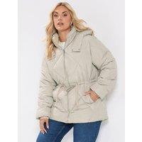 Yours Curve Diamond Quilted Puffer Coat - Ivory