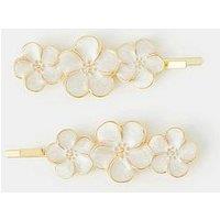 Accessorize 2 Pack Pearl Flower Hair Slides - Cream