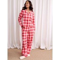 Threadbare Womens Petite Button-Through Check Pyjama Set - Red