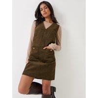 Threadbare Womens V Neck Corduroy Pocket Mini Dress - Green