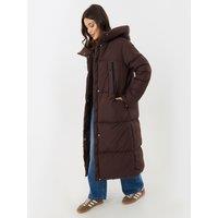 Threadbare Womens Showerproof Maxi Hooded Puffer Coat - Brown