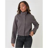 Threadbare Womens Faux Wool Funnel Neck Bomber Jacket - Grey Marl