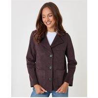 Threadbare Womens Faux Suede Button Front Pocket Blazer - Brown