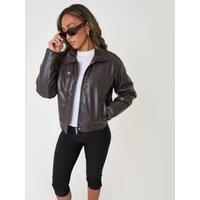 Threadbare Womens Faux Leather Bubble Bomber Jacket - Brown