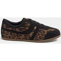 Yours Curve Extra Wide Fit Leopard Print Low Retro Stripe Trainers - Black