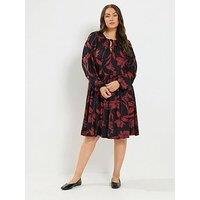 Yours Curve Floral Detail Tie Front Dress - Black