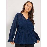 Yours Curve Dobby Spot Blouse - Blue