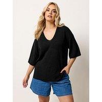 Yours Curve Short Sleeve Knitted T-Shirt - Black