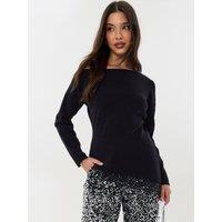 Threadbare Ladies Marilace Asym Lace Hem Slash Neck - Black